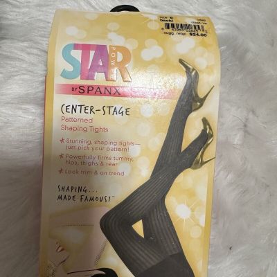 Star Power By Spanx Patterned Shaping Tights Size E Ribbed Row Black High Waist